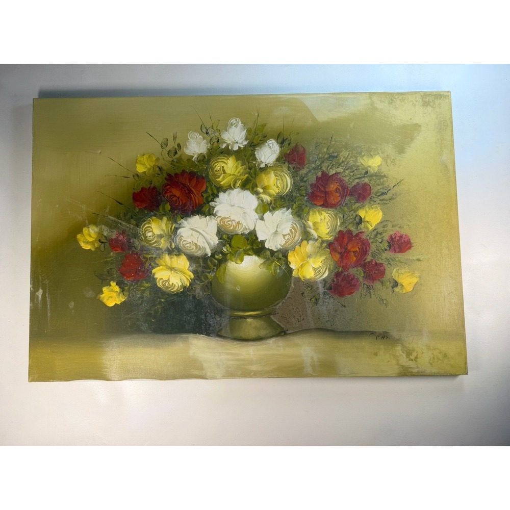 Victorian antique wild rose hand painted original oil PAINTING floral vintage